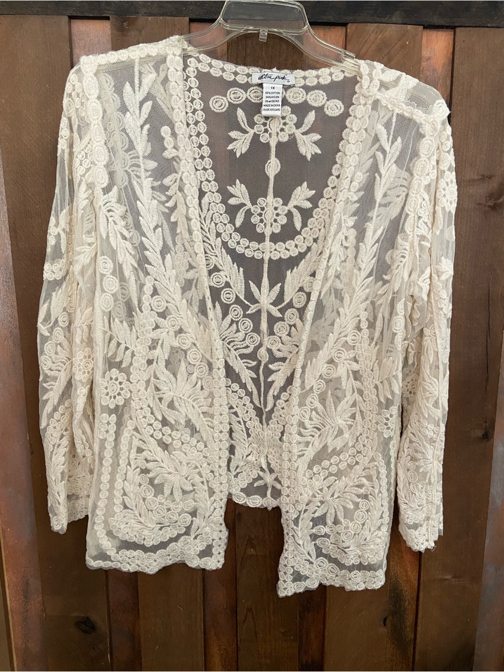 Ultra Pink Cream Lace Embroidered Open-Front Blazer